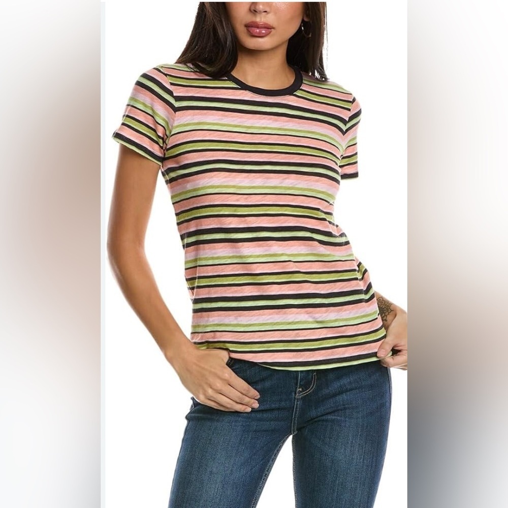 Kate Hill Black and White Ribbed Fitted Short Sleeve Tee‎